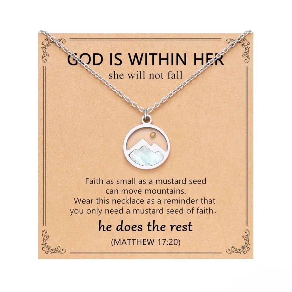 Silver Mustard Seed Faith Mountain Pendant Necklace
